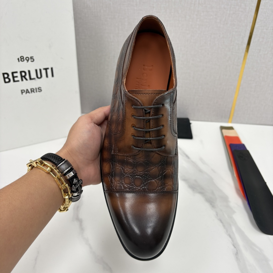 💋💍Berlut* 布鲁提 新款男士手工擦色正装皮鞋上新🆕 鳄鱼纹牛津鞋的商务与格调的极致融合。甄选优质