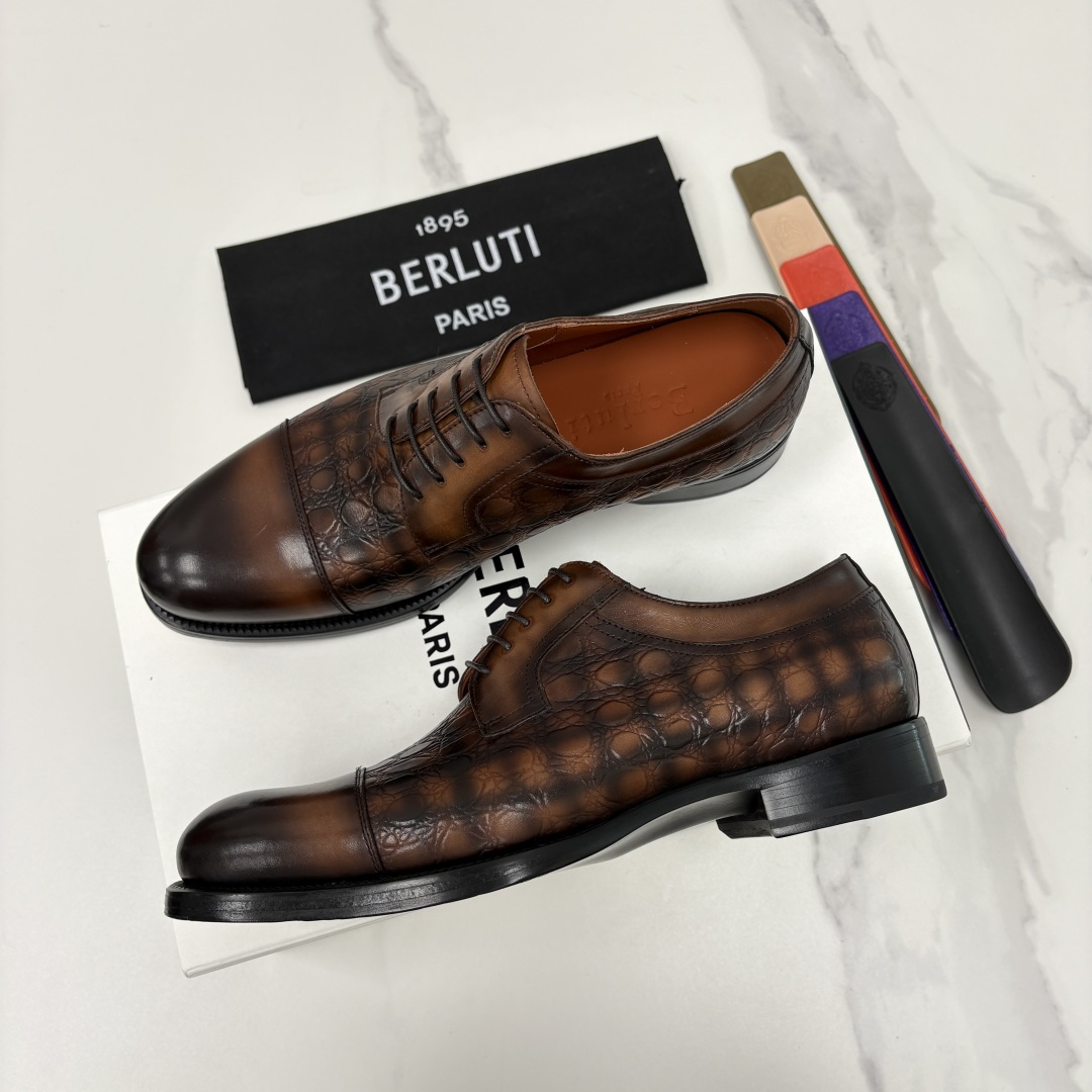 💋💍Berlut* 布鲁提 新款男士手工擦色正装皮鞋上新🆕 鳄鱼纹牛津鞋的商务与格调的极致融合。甄选优质