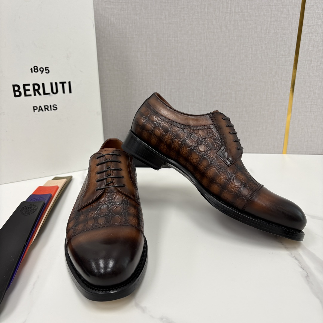 💋💍Berlut* 布鲁提 新款男士手工擦色正装皮鞋上新🆕 鳄鱼纹牛津鞋的商务与格调的极致融合。甄选优质