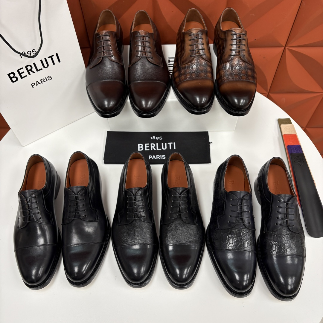 💋💍Berlut* 布鲁提 新款男士手工擦色正装皮鞋上新🆕 鳄鱼纹牛津鞋的商务与格调的极致融合。甄选优质