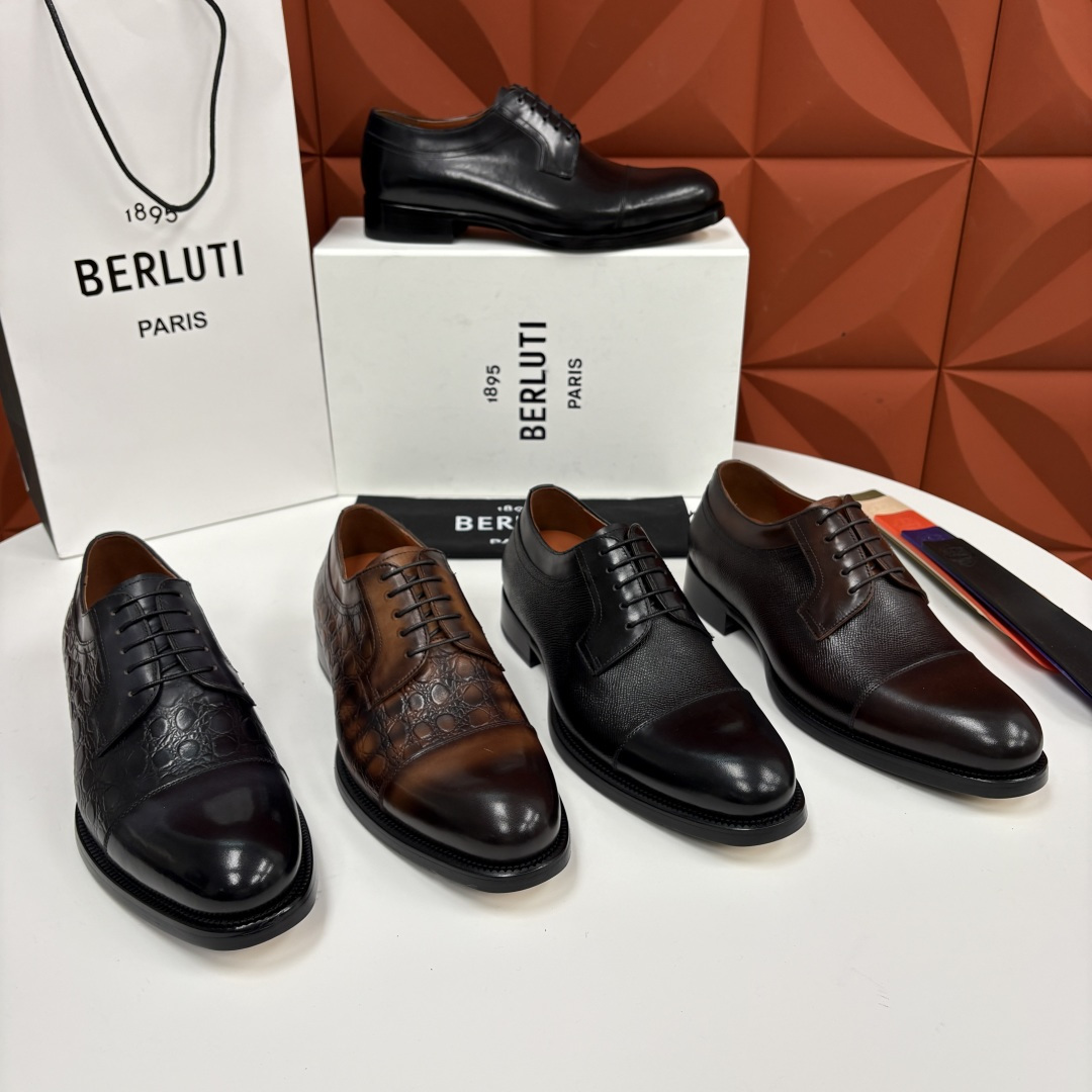 💋💍Berlut* 布鲁提 新款男士手工擦色正装皮鞋上新🆕 鳄鱼纹牛津鞋的商务与格调的极致融合。甄选优质