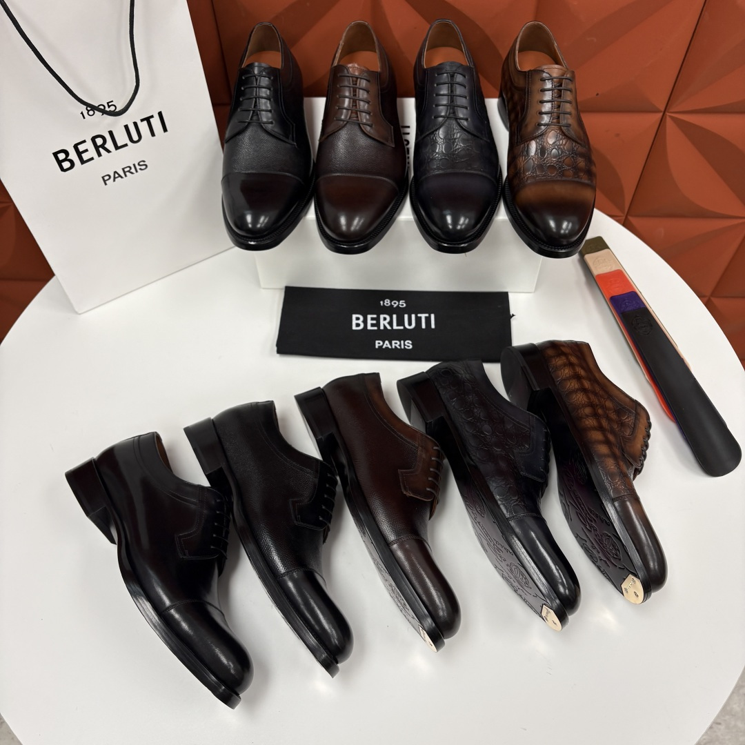 💋💍Berlut* 布鲁提 新款男士手工擦色正装皮鞋上新🆕 鳄鱼纹牛津鞋的商务与格调的极致融合。甄选优质