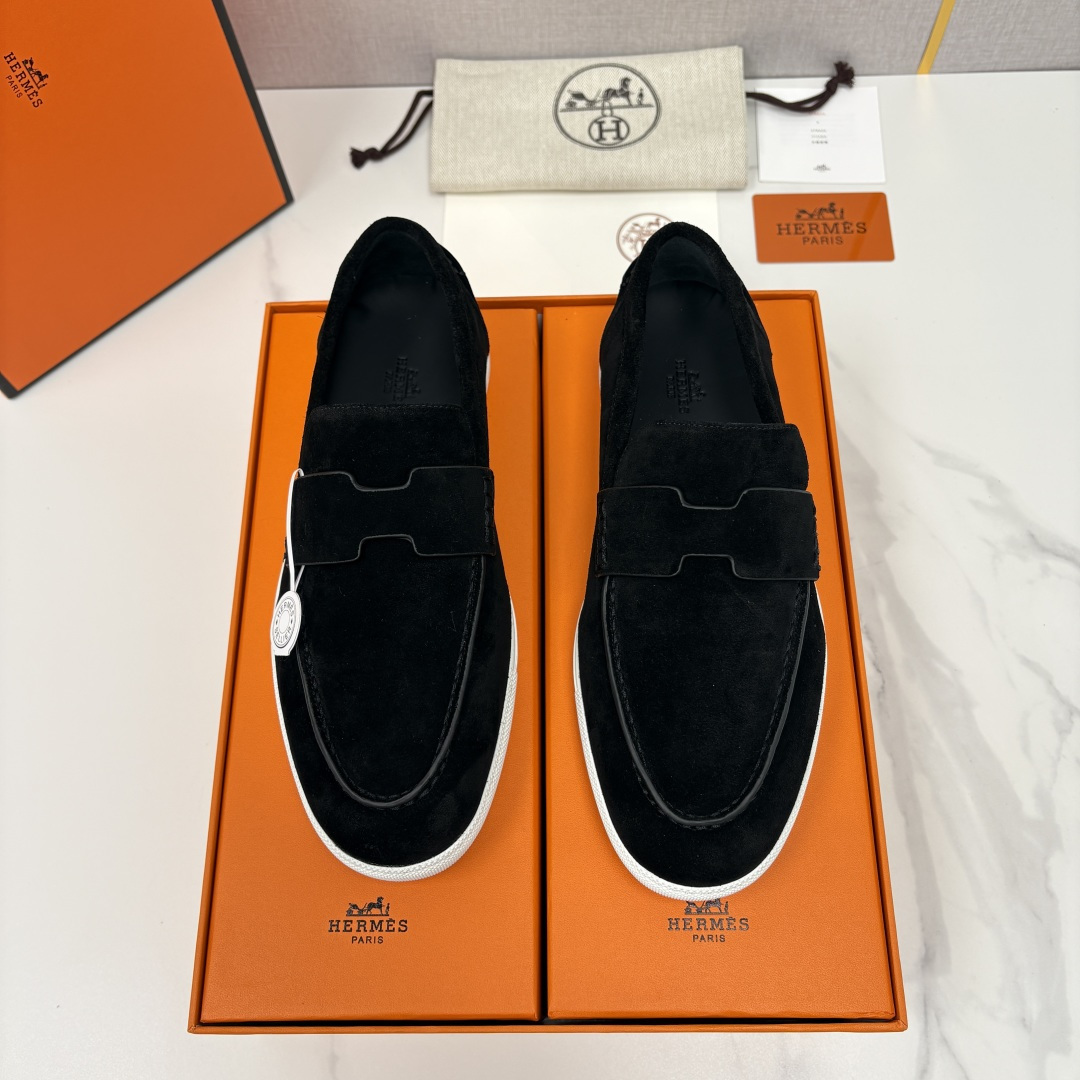 💋💍H家新品 Hermè* 爱马-仕 Job 牛皮乐福鞋 官方 9,300 甄选进口小牛皮/粒面牛皮/绒