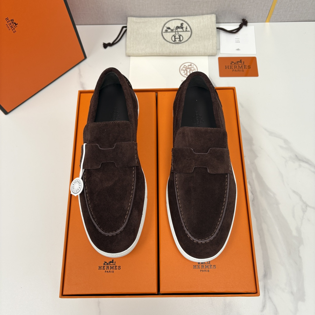 💋💍H家新品 Hermè* 爱马-仕 Job 牛皮乐福鞋 官方 9,300 甄选进口小牛皮/粒面牛皮/绒