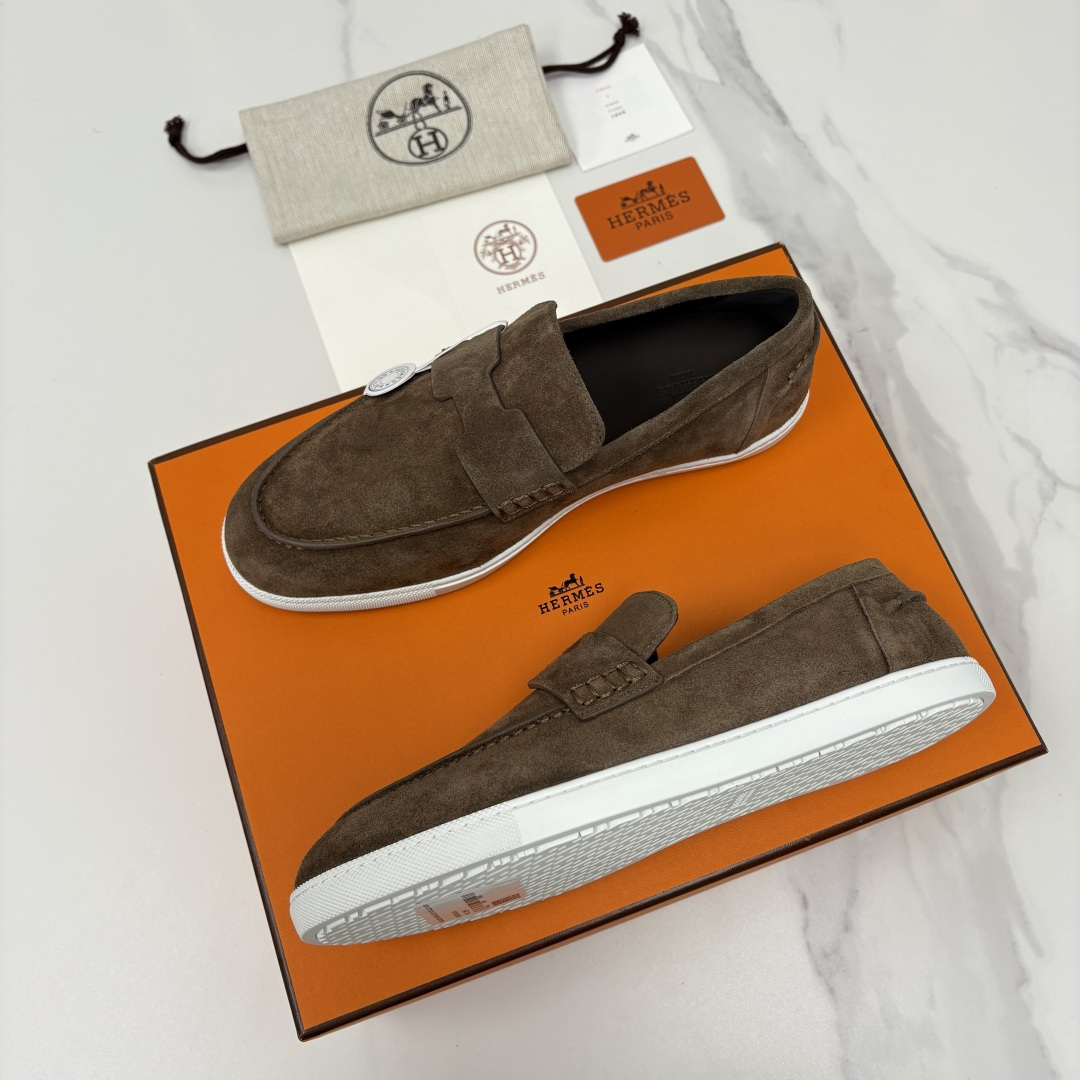 💋💍H家新品 Hermè* 爱马-仕 Job 牛皮乐福鞋 官方 9,300 甄选进口小牛皮/粒面牛皮/绒