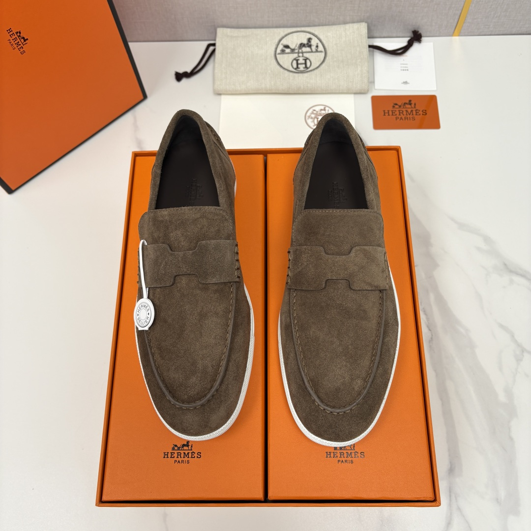 💋💍H家新品 Hermè* 爱马-仕 Job 牛皮乐福鞋 官方 9,300 甄选进口小牛皮/粒面牛皮/绒