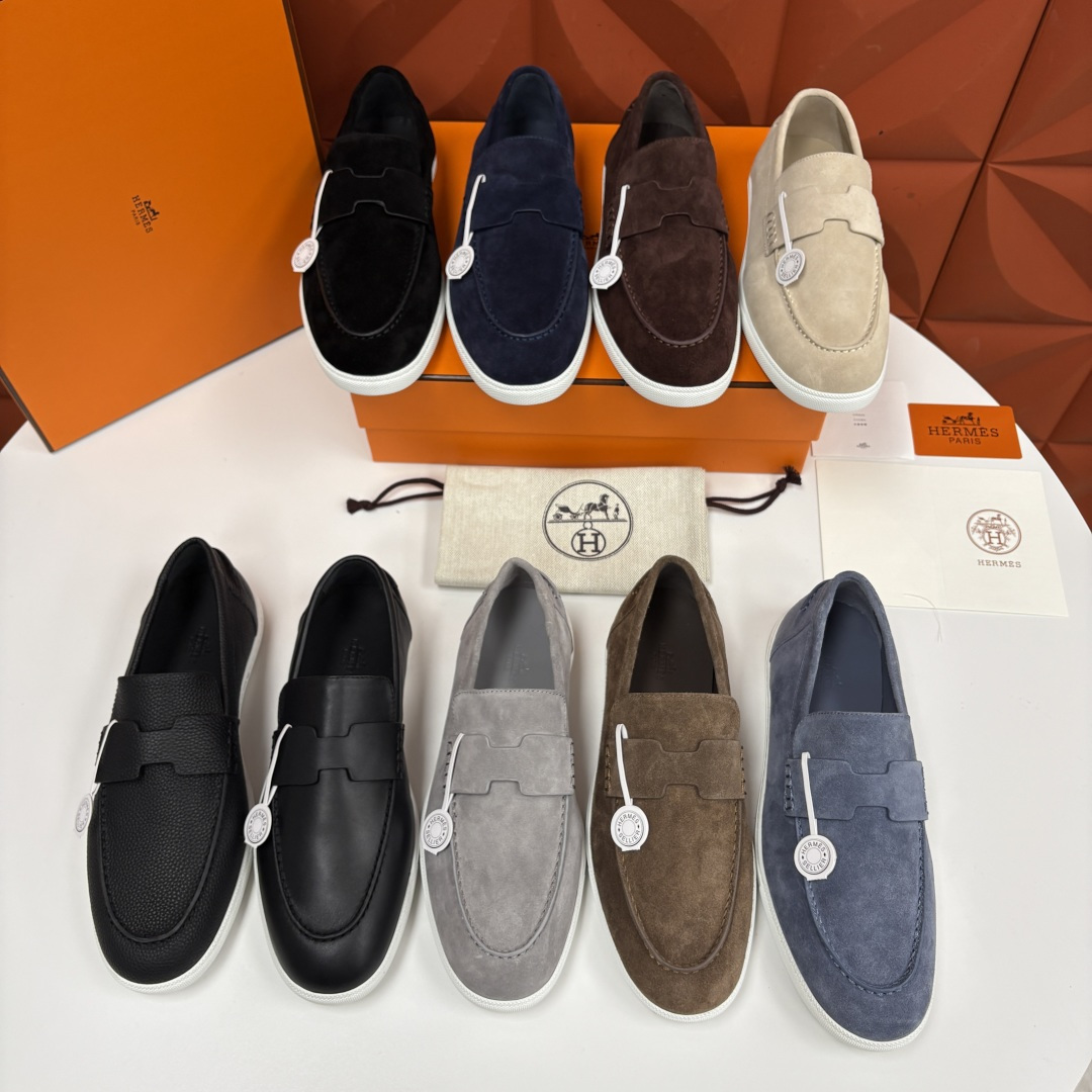 💋💍H家新品 Hermè* 爱马-仕 Job 牛皮乐福鞋 官方 9,300 甄选进口小牛皮/粒面牛皮/绒