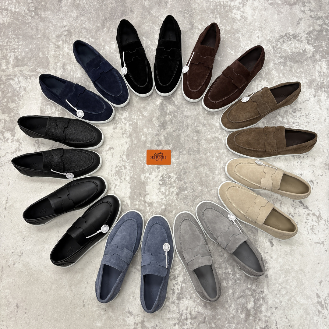 💋💍H家新品 Hermè* 爱马-仕 Job 牛皮乐福鞋 官方 9,300 甄选进口小牛皮/粒面牛皮/绒