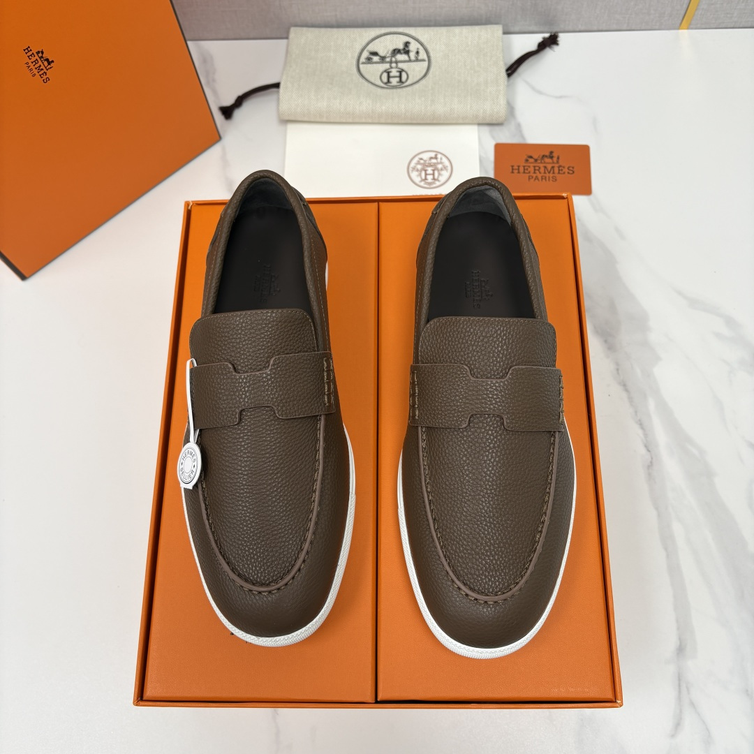 💋💍H家新品 Hermè* 爱马-仕 Job 牛皮乐福鞋 官方 9,300 甄选进口小牛皮/粒面牛皮/绒