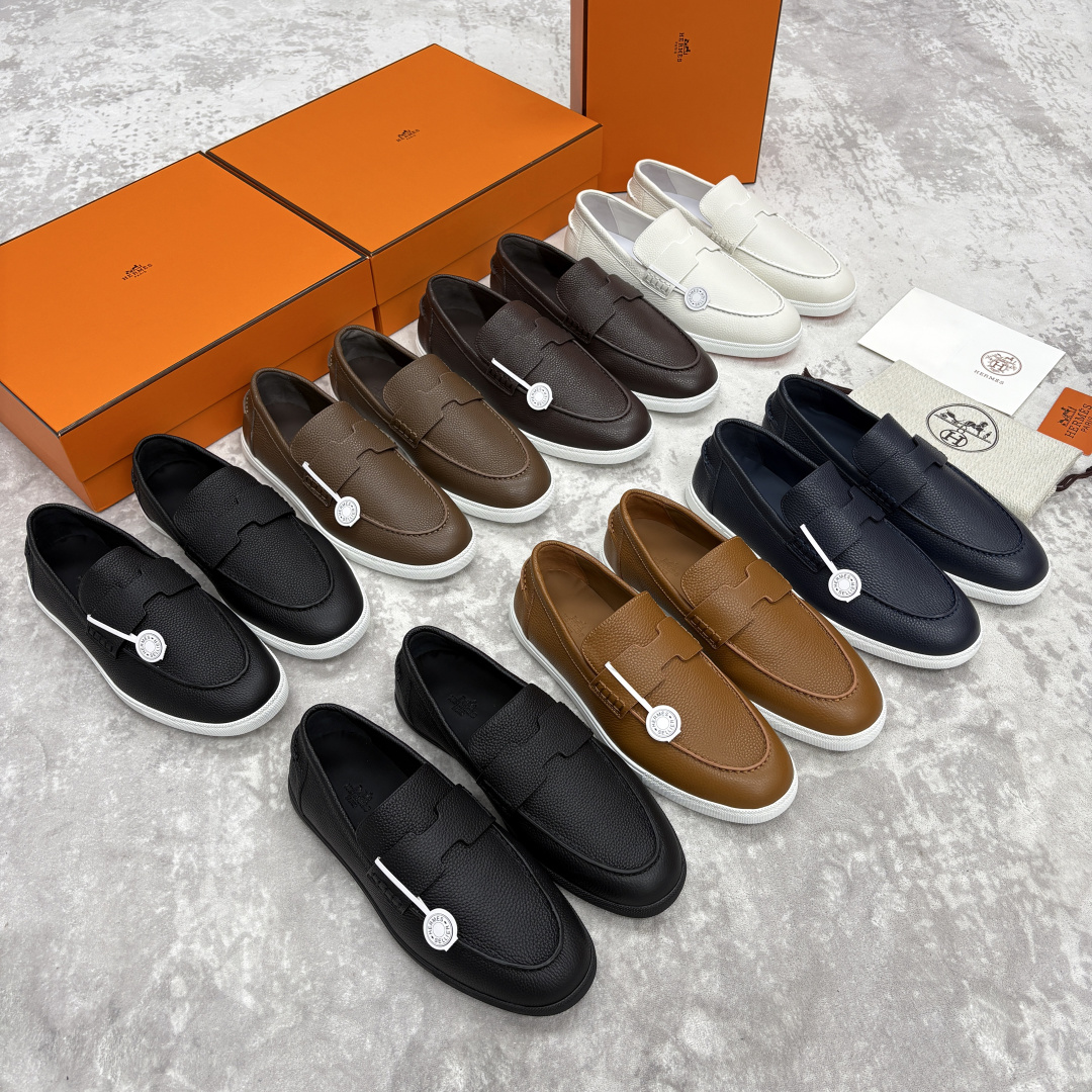 💋💍H家新品 Hermè* 爱马-仕 Job 牛皮乐福鞋 官方 9,300 甄选进口小牛皮/粒面牛皮/绒