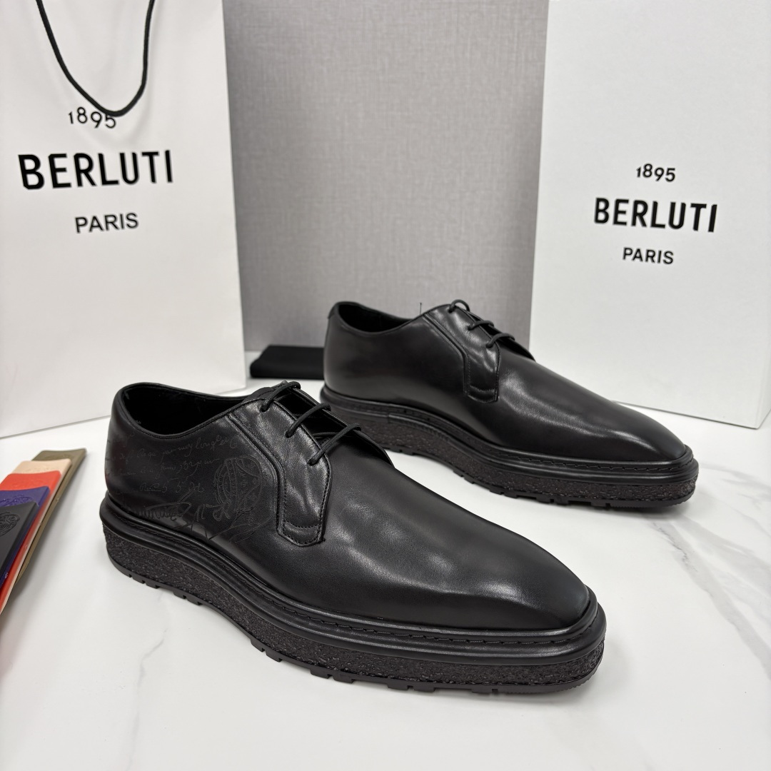 💋💍BERLUT* 布鲁提 ALTO 小牛皮胚手工擦色缝制胶底休闲皮鞋德比皮鞋 皮鞋 官方 18.900