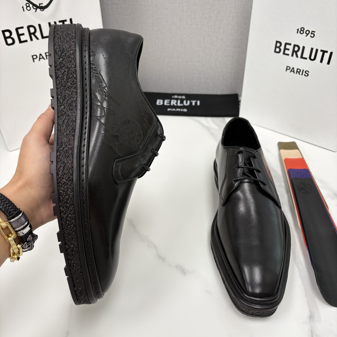 💋💍BERLUT* 布鲁提 ALTO 小牛皮胚手工擦色缝制胶底休闲皮鞋德比皮鞋 皮鞋 官方 18.900