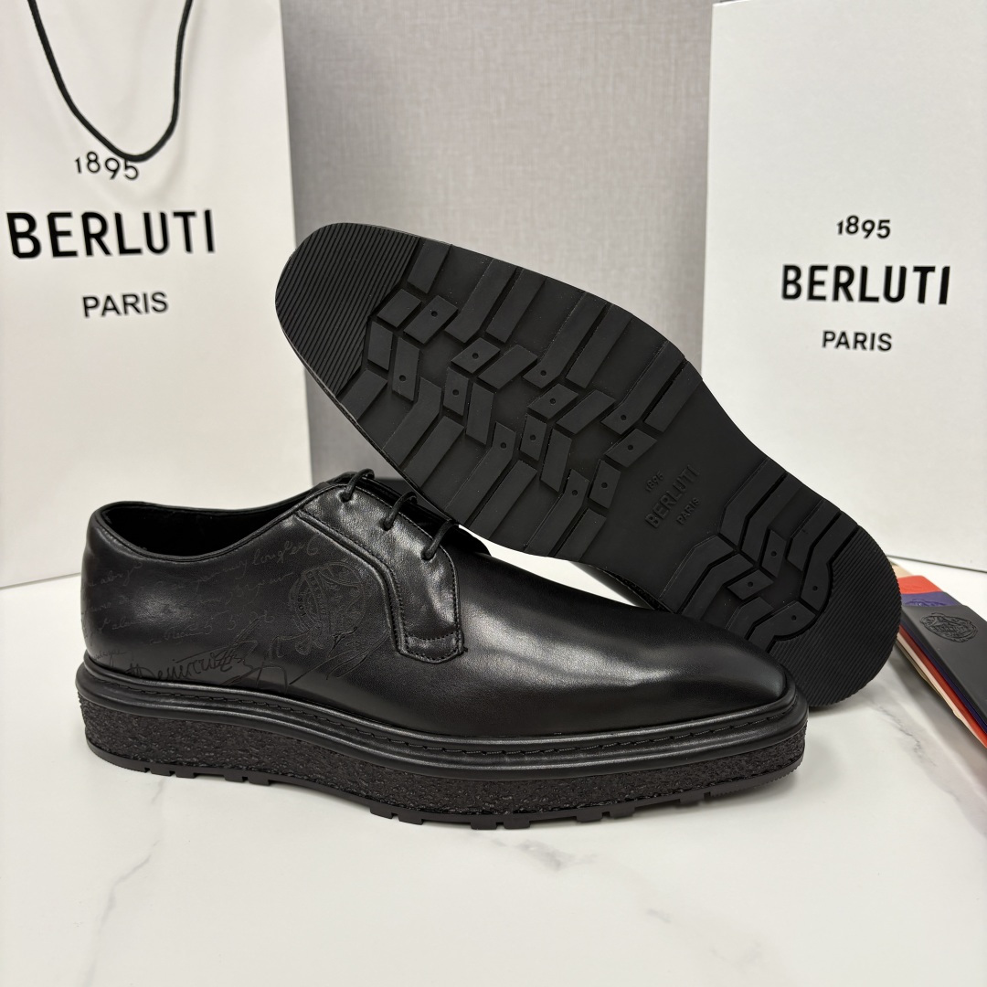 💋💍BERLUT* 布鲁提 ALTO 小牛皮胚手工擦色缝制胶底休闲皮鞋德比皮鞋 皮鞋 官方 18.900