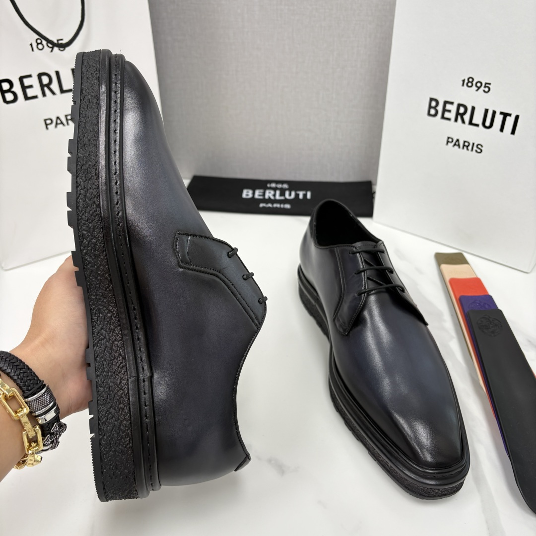 💋💍BERLUT* 布鲁提 ALTO 小牛皮胚手工擦色缝制胶底休闲皮鞋德比皮鞋 皮鞋 官方 18.900