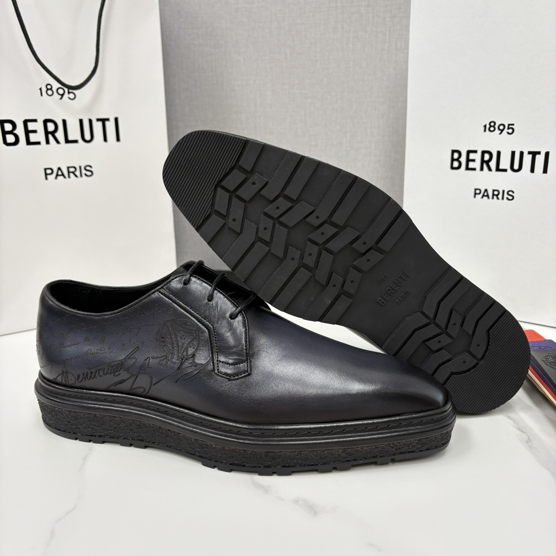 💋💍BERLUT* 布鲁提 ALTO 小牛皮胚手工擦色缝制胶底休闲皮鞋德比皮鞋 皮鞋 官方 18.900
