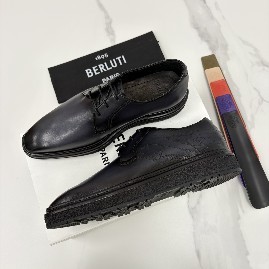 💋💍BERLUT* 布鲁提 ALTO 小牛皮胚手工擦色缝制胶底休闲皮鞋德比皮鞋 皮鞋 官方 18.900
