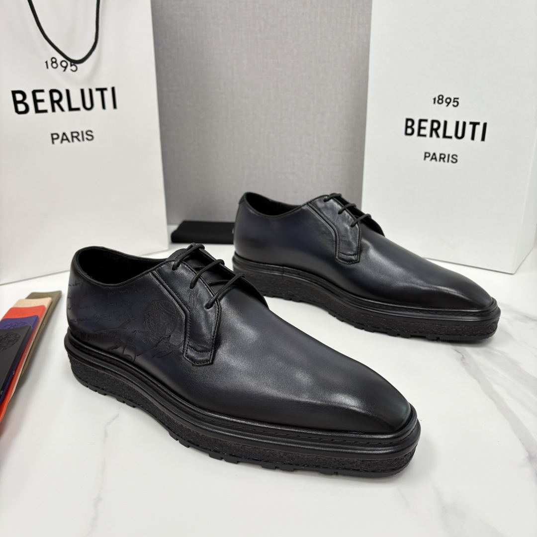 💋💍BERLUT* 布鲁提 ALTO 小牛皮胚手工擦色缝制胶底休闲皮鞋德比皮鞋 皮鞋 官方 18.900