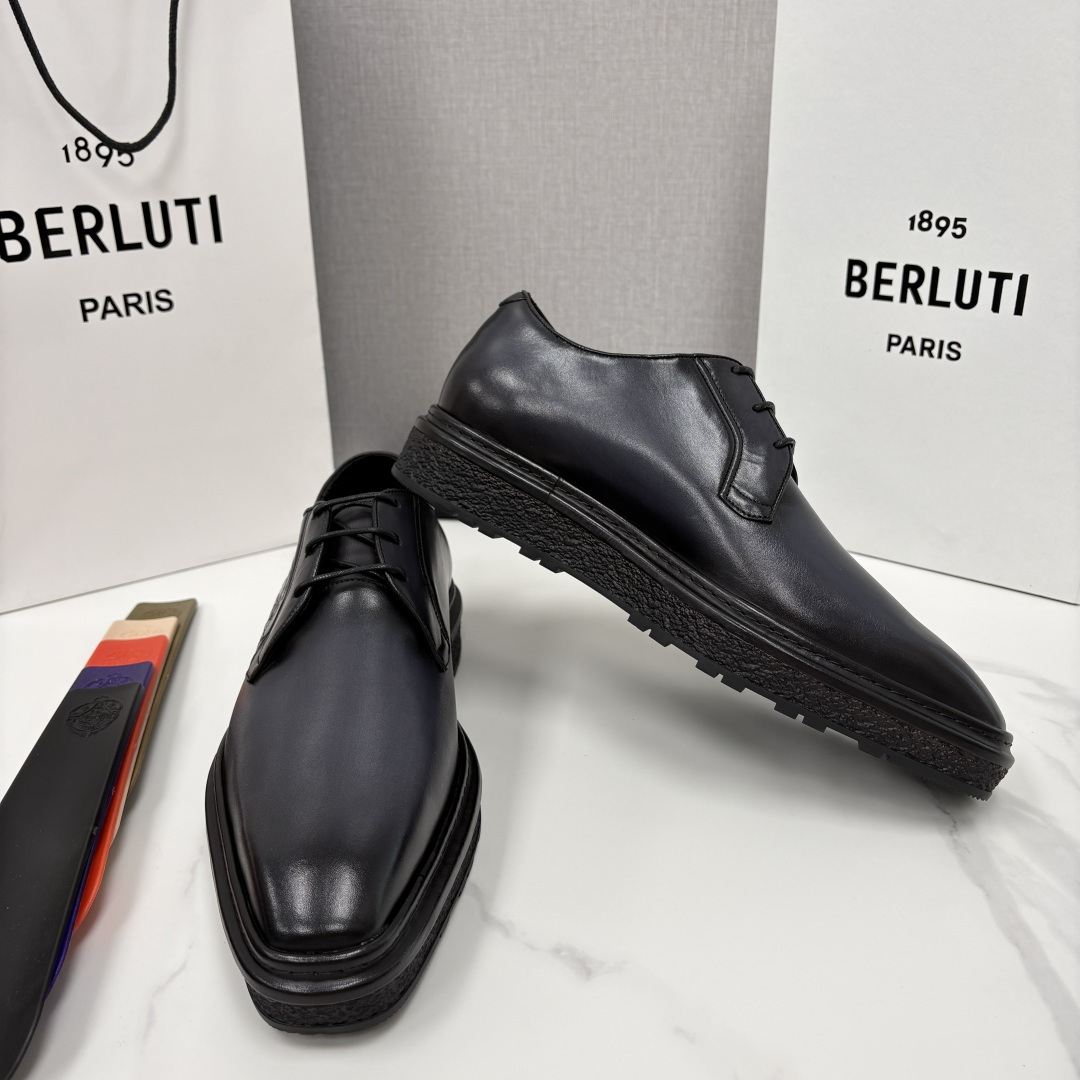 💋💍BERLUT* 布鲁提 ALTO 小牛皮胚手工擦色缝制胶底休闲皮鞋德比皮鞋 皮鞋 官方 18.900