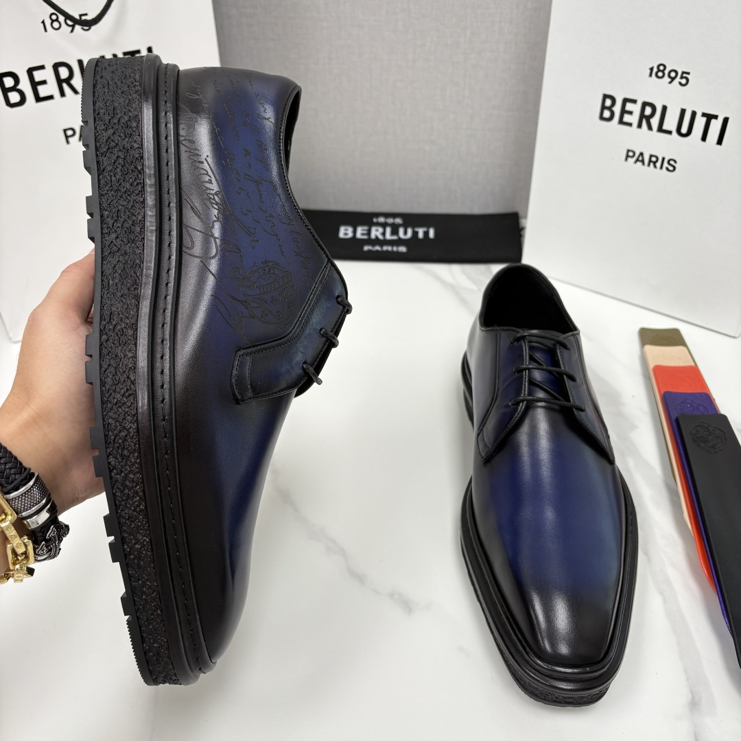 💋💍BERLUT* 布鲁提 ALTO 小牛皮胚手工擦色缝制胶底休闲皮鞋德比皮鞋 皮鞋 官方 18.900
