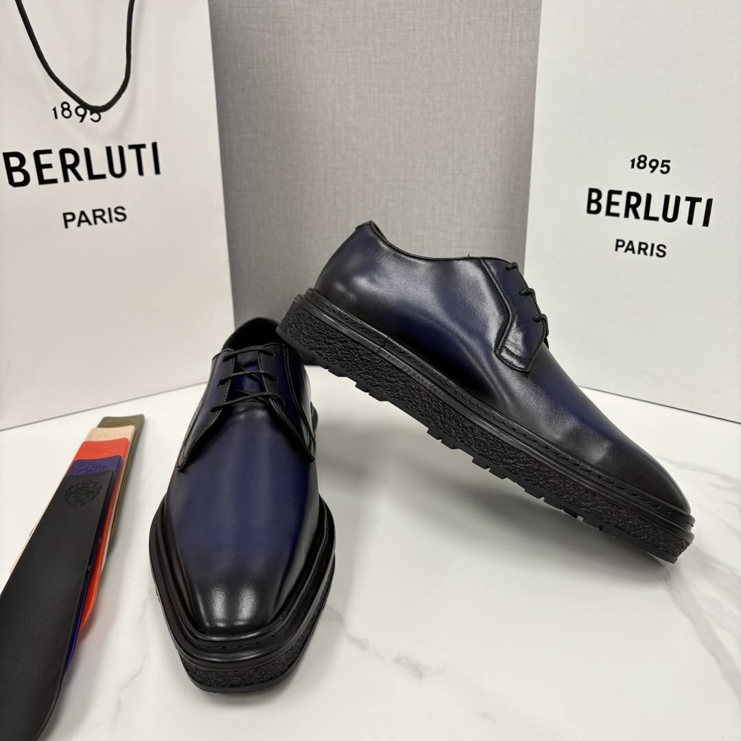 💋💍BERLUT* 布鲁提 ALTO 小牛皮胚手工擦色缝制胶底休闲皮鞋德比皮鞋 皮鞋 官方 18.900
