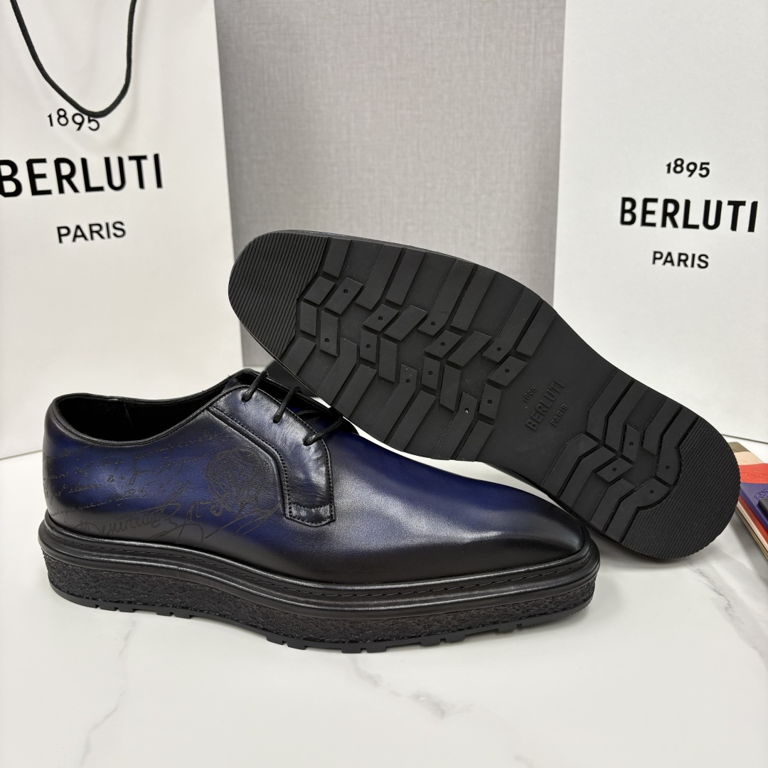 💋💍BERLUT* 布鲁提 ALTO 小牛皮胚手工擦色缝制胶底休闲皮鞋德比皮鞋 皮鞋 官方 18.900