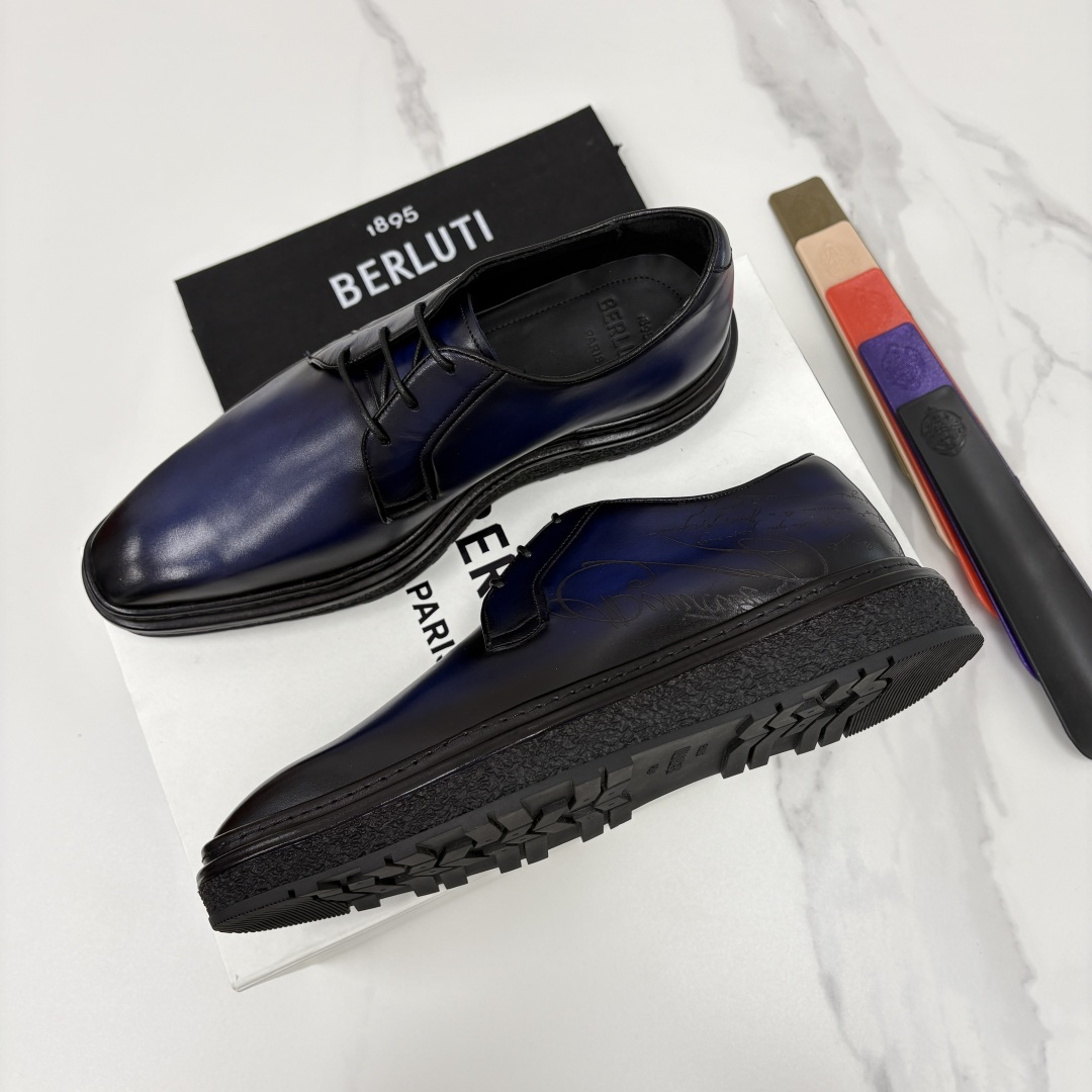 💋💍BERLUT* 布鲁提 ALTO 小牛皮胚手工擦色缝制胶底休闲皮鞋德比皮鞋 皮鞋 官方 18.900