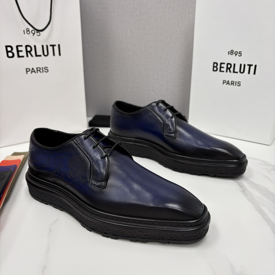 💋💍BERLUT* 布鲁提 ALTO 小牛皮胚手工擦色缝制胶底休闲皮鞋德比皮鞋 皮鞋 官方 18.900