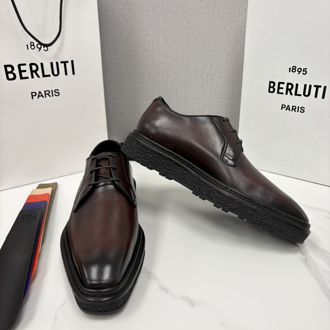💋💍BERLUT* 布鲁提 ALTO 小牛皮胚手工擦色缝制胶底休闲皮鞋德比皮鞋 皮鞋 官方 18.900
