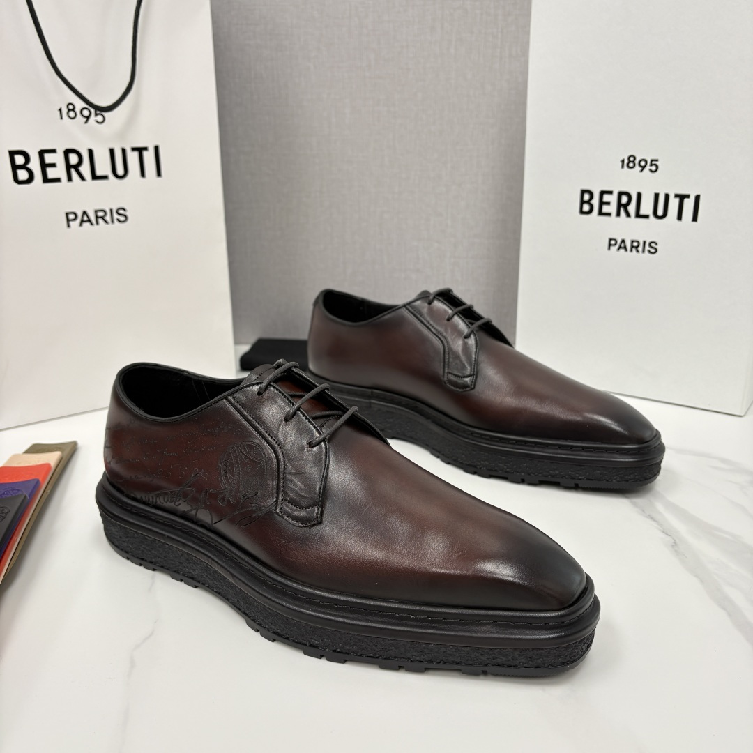 💋💍BERLUT* 布鲁提 ALTO 小牛皮胚手工擦色缝制胶底休闲皮鞋德比皮鞋 皮鞋 官方 18.900