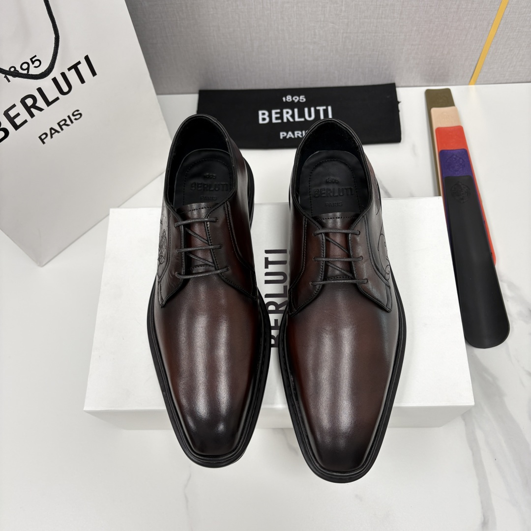 💋💍BERLUT* 布鲁提 ALTO 小牛皮胚手工擦色缝制胶底休闲皮鞋德比皮鞋 皮鞋 官方 18.900