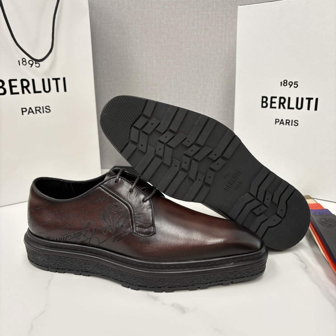 💋💍BERLUT* 布鲁提 ALTO 小牛皮胚手工擦色缝制胶底休闲皮鞋德比皮鞋 皮鞋 官方 18.900