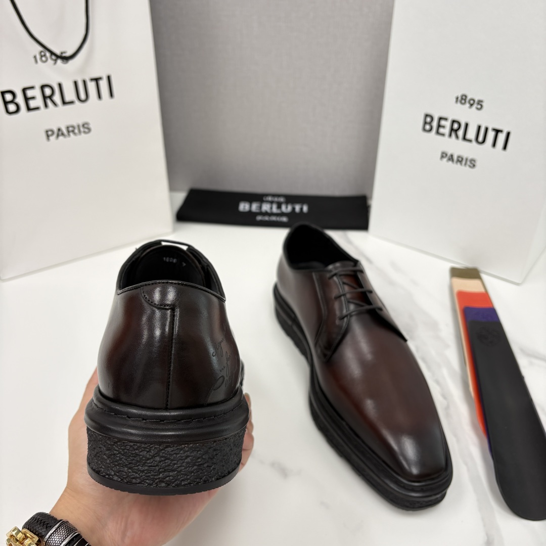 💋💍BERLUT* 布鲁提 ALTO 小牛皮胚手工擦色缝制胶底休闲皮鞋德比皮鞋 皮鞋 官方 18.900