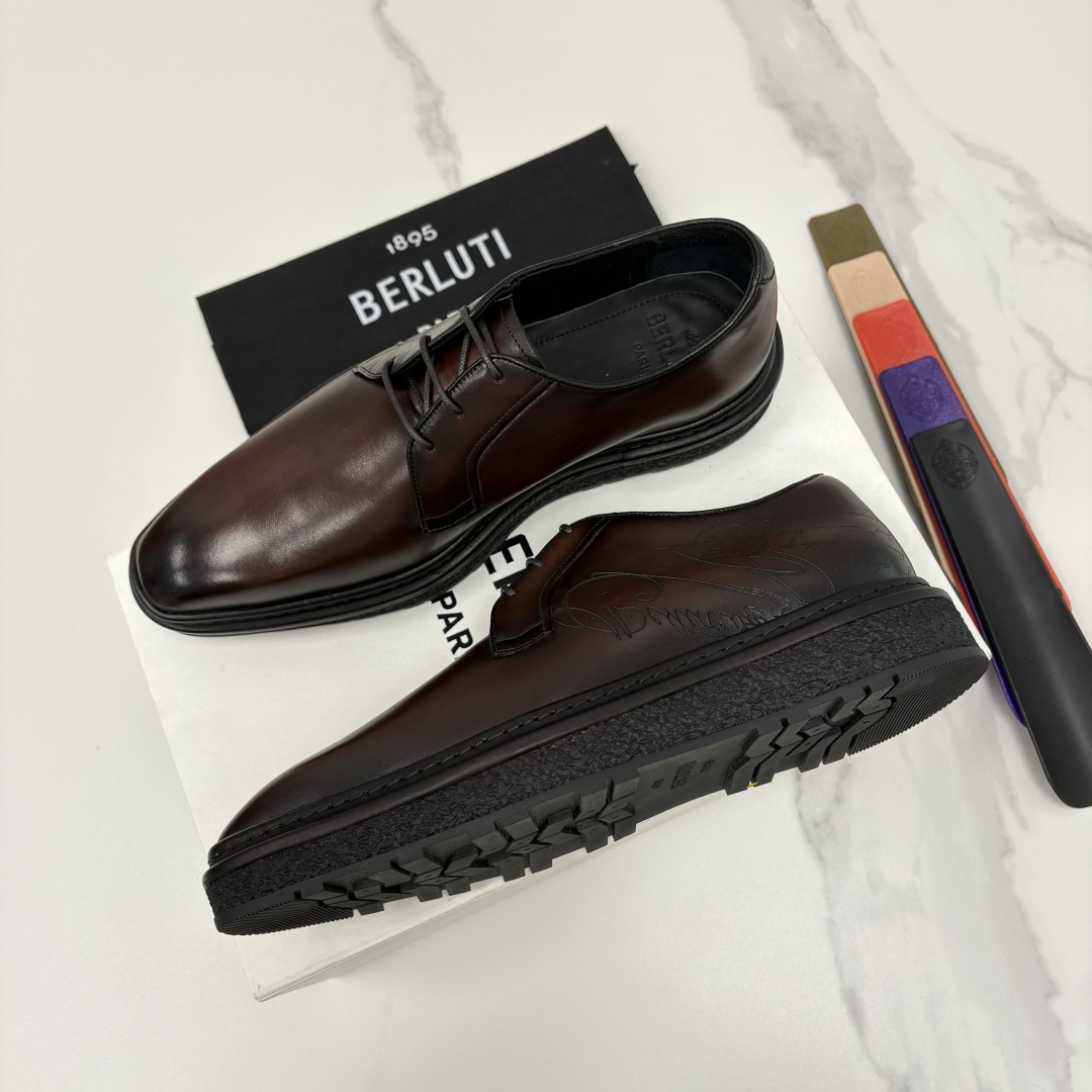 💋💍BERLUT* 布鲁提 ALTO 小牛皮胚手工擦色缝制胶底休闲皮鞋德比皮鞋 皮鞋 官方 18.900