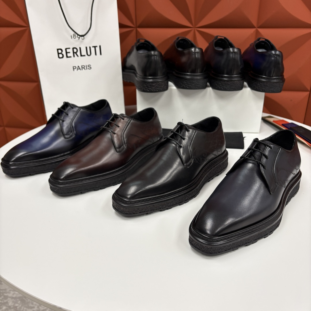 💋💍BERLUT* 布鲁提 ALTO 小牛皮胚手工擦色缝制胶底休闲皮鞋德比皮鞋 皮鞋 官方 18.900