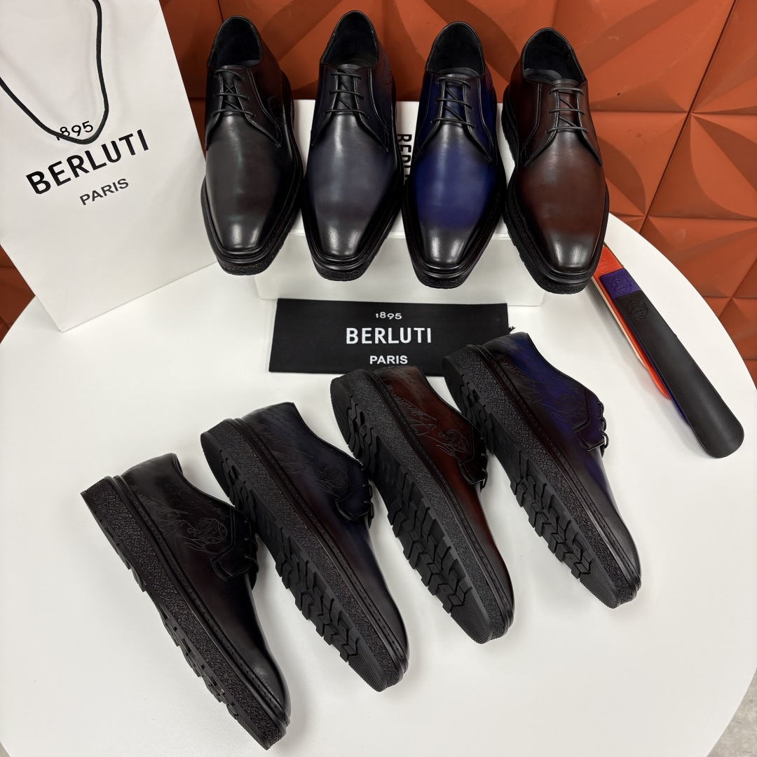 💋💍BERLUT* 布鲁提 ALTO 小牛皮胚手工擦色缝制胶底休闲皮鞋德比皮鞋 皮鞋 官方 18.900