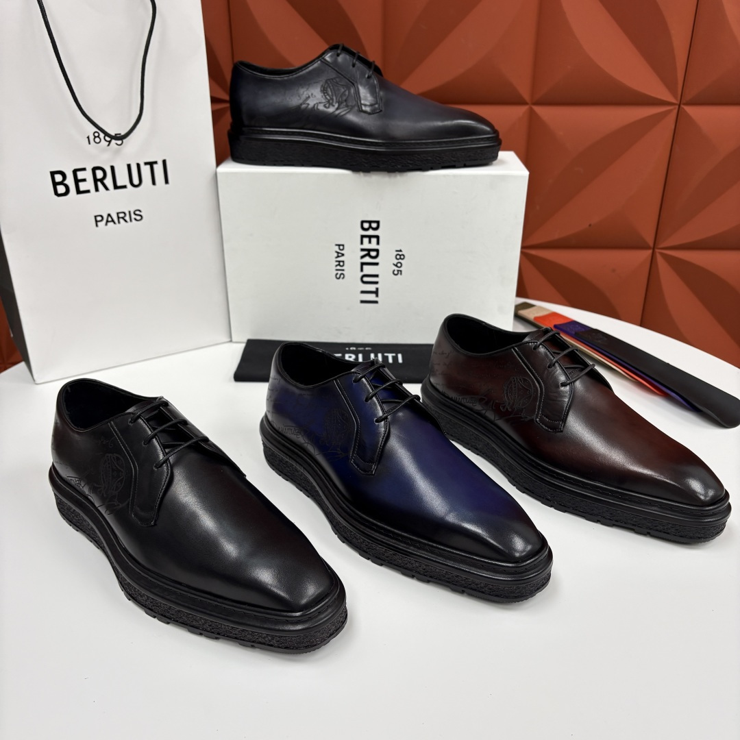 💋💍BERLUT* 布鲁提 ALTO 小牛皮胚手工擦色缝制胶底休闲皮鞋德比皮鞋 皮鞋 官方 18.900