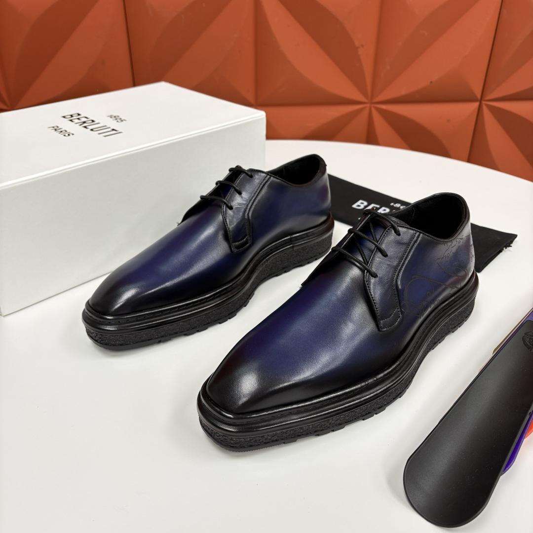 💋💍BERLUT* 布鲁提 ALTO 小牛皮胚手工擦色缝制胶底休闲皮鞋德比皮鞋 皮鞋 官方 18.900