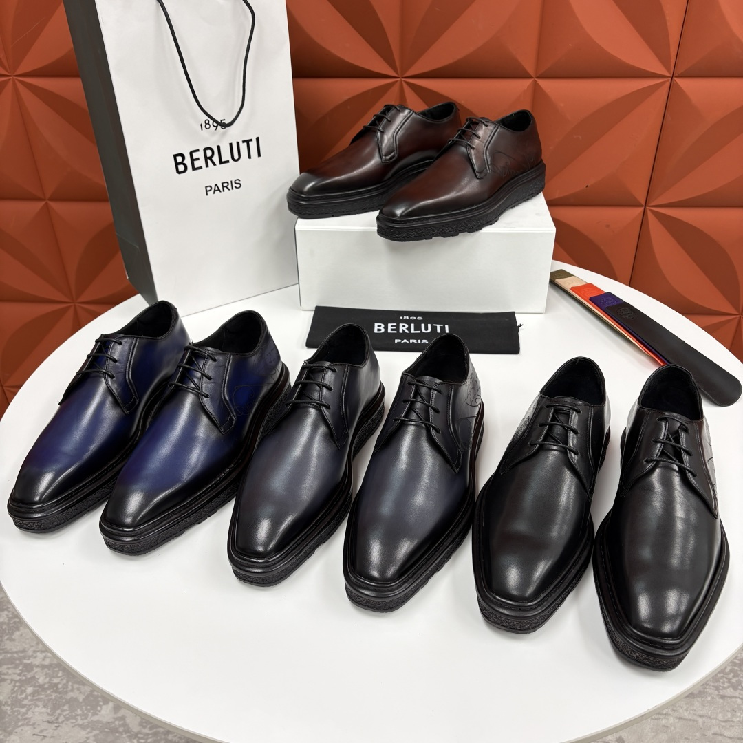 💋💍BERLUT* 布鲁提 ALTO 小牛皮胚手工擦色缝制胶底休闲皮鞋德比皮鞋 皮鞋 官方 18.900