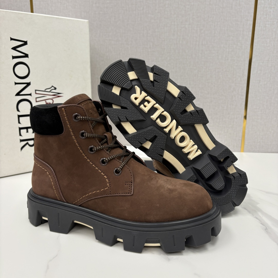 💋💍蒙-口 Moncle* Peak City男士皮革系带靴 磨砂皮高帮工装靴皮靴 硬核质感与奢潮的碰撞