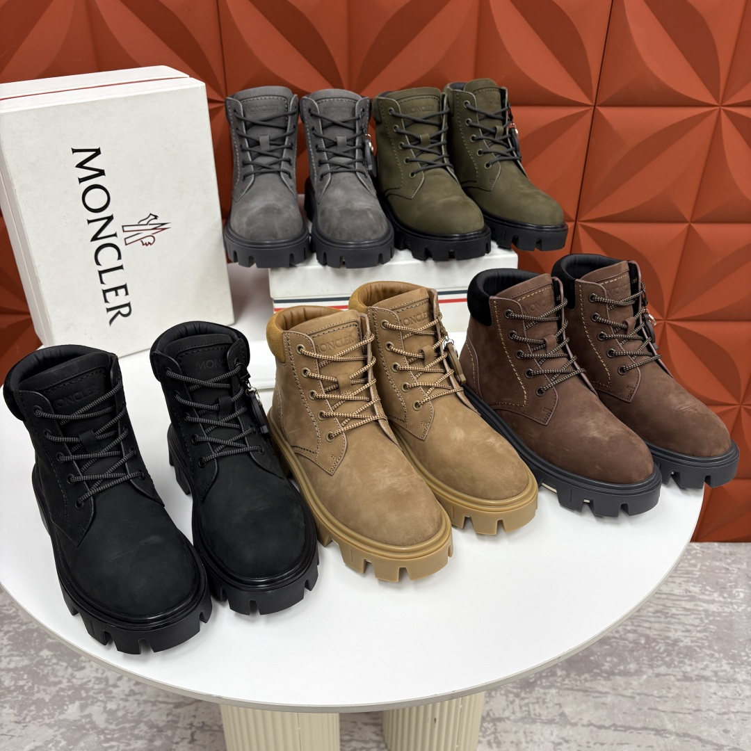 💋💍蒙-口 Moncle* Peak City男士皮革系带靴 磨砂皮高帮工装靴皮靴 硬核质感与奢潮的碰撞