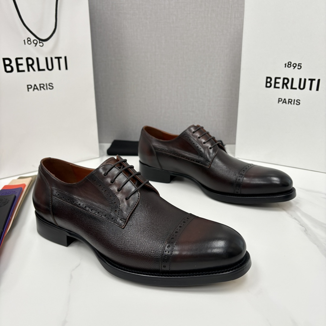 💋💍Berlut* 布鲁提 新款男士手工擦色正装皮鞋上新🆕 鳄鱼纹牛津鞋的商务与格调的极致融合。甄选优质
