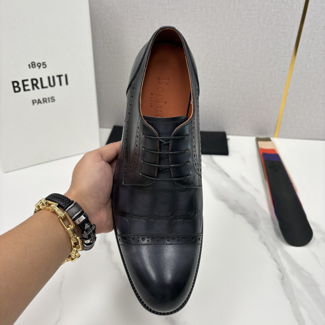 💋💍Berlut* 布鲁提 新款男士手工擦色正装皮鞋上新🆕 鳄鱼纹牛津鞋的商务与格调的极致融合。甄选优质
