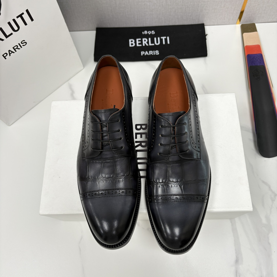 💋💍Berlut* 布鲁提 新款男士手工擦色正装皮鞋上新🆕 鳄鱼纹牛津鞋的商务与格调的极致融合。甄选优质