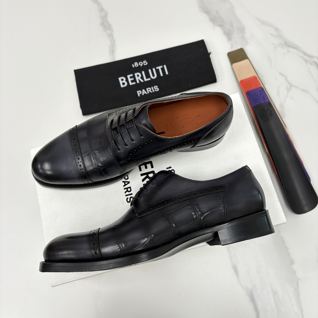 💋💍Berlut* 布鲁提 新款男士手工擦色正装皮鞋上新🆕 鳄鱼纹牛津鞋的商务与格调的极致融合。甄选优质