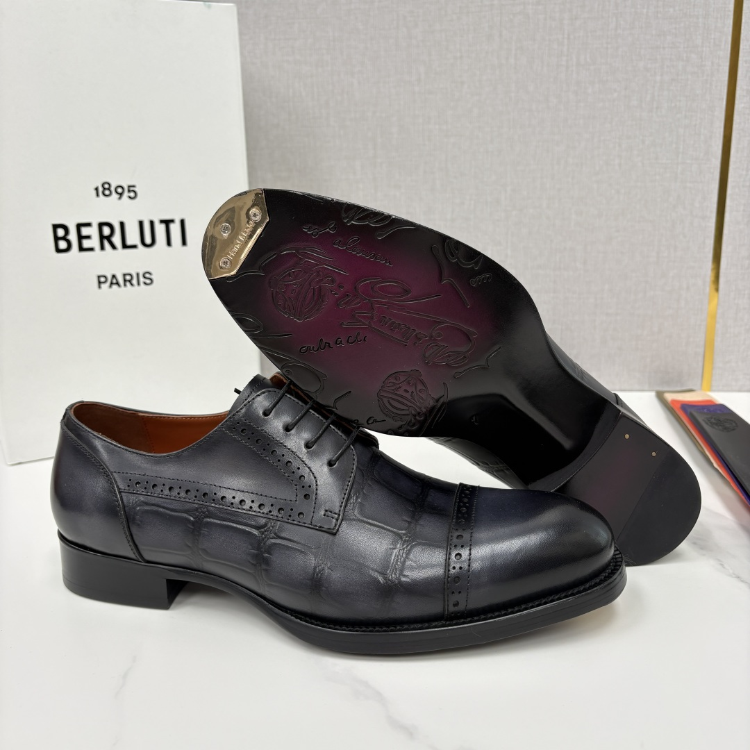 💋💍Berlut* 布鲁提 新款男士手工擦色正装皮鞋上新🆕 鳄鱼纹牛津鞋的商务与格调的极致融合。甄选优质