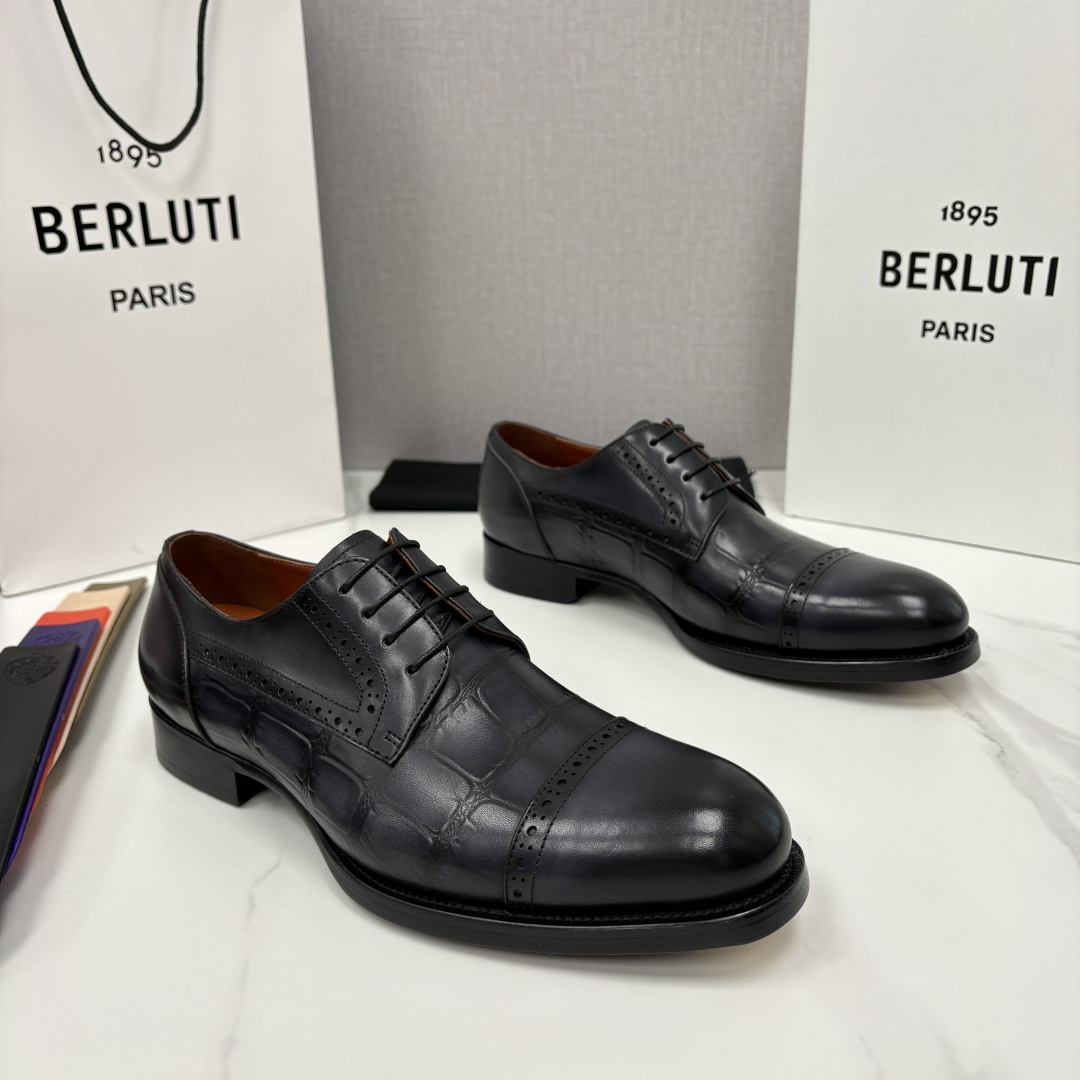 💋💍Berlut* 布鲁提 新款男士手工擦色正装皮鞋上新🆕 鳄鱼纹牛津鞋的商务与格调的极致融合。甄选优质