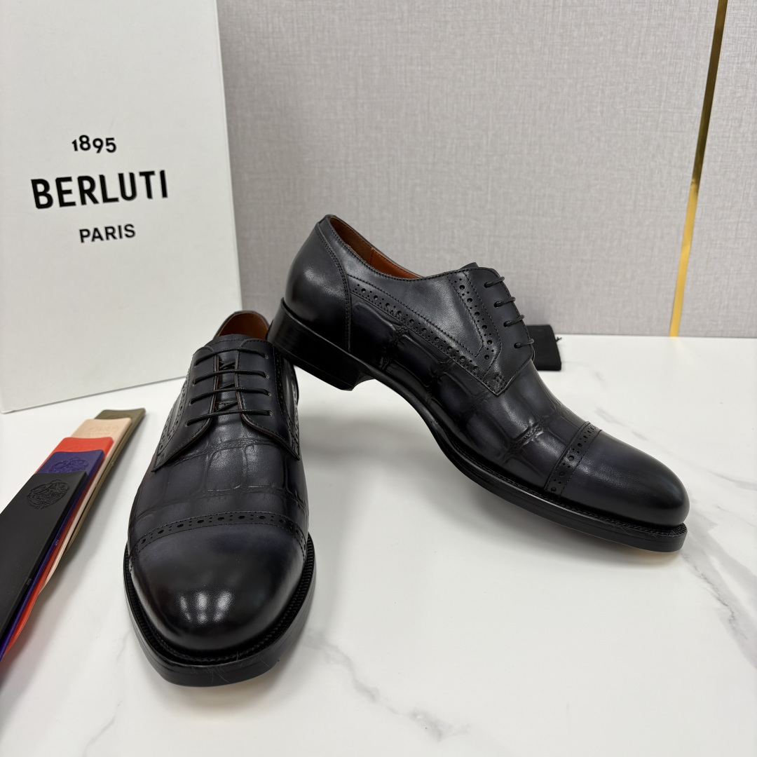 💋💍Berlut* 布鲁提 新款男士手工擦色正装皮鞋上新🆕 鳄鱼纹牛津鞋的商务与格调的极致融合。甄选优质