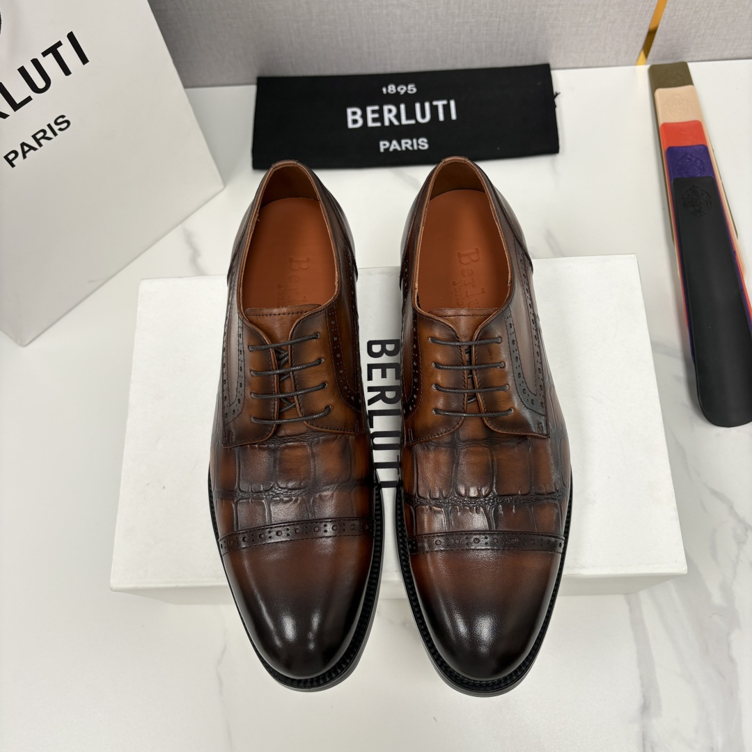 💋💍Berlut* 布鲁提 新款男士手工擦色正装皮鞋上新🆕 鳄鱼纹牛津鞋的商务与格调的极致融合。甄选优质
