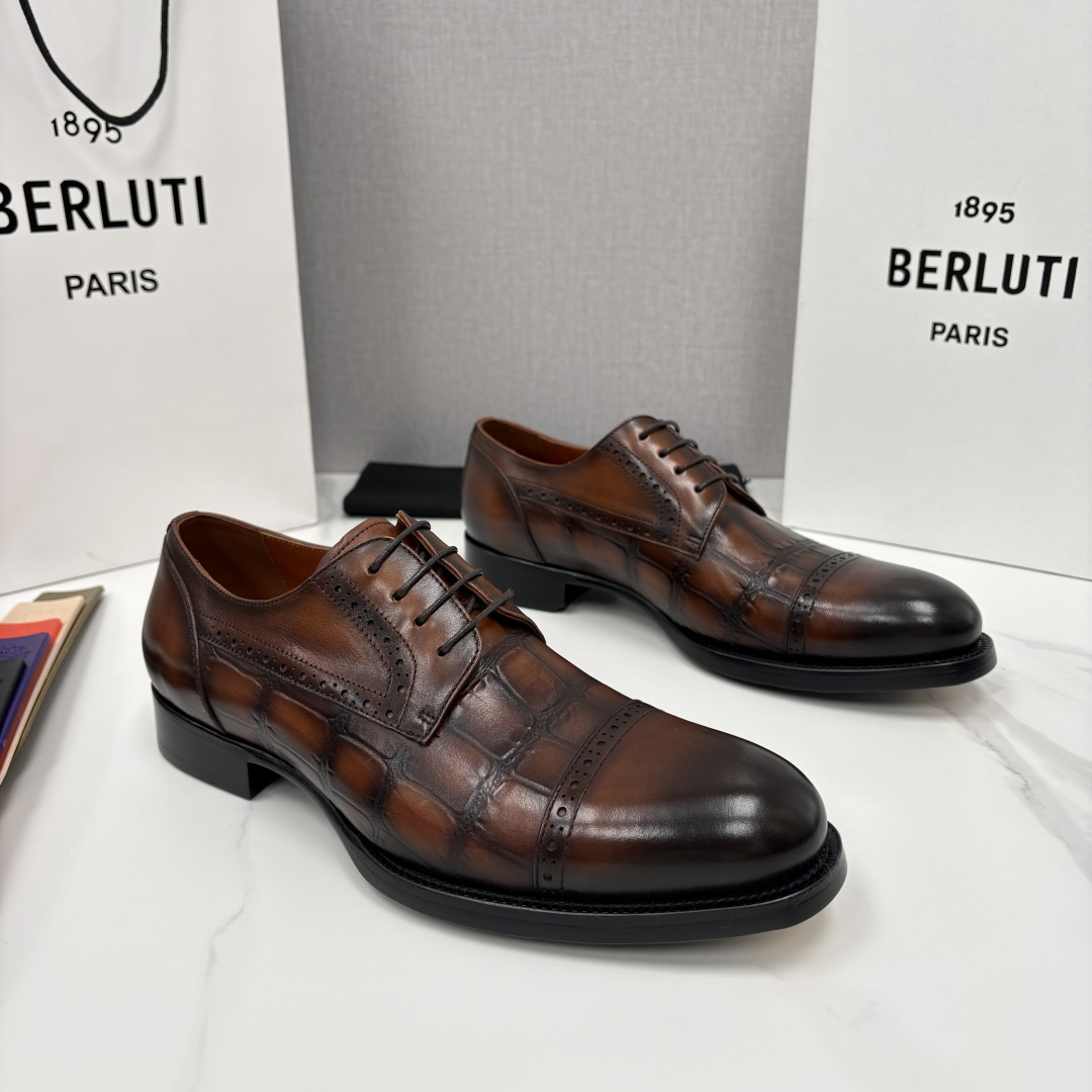 💋💍Berlut* 布鲁提 新款男士手工擦色正装皮鞋上新🆕 鳄鱼纹牛津鞋的商务与格调的极致融合。甄选优质