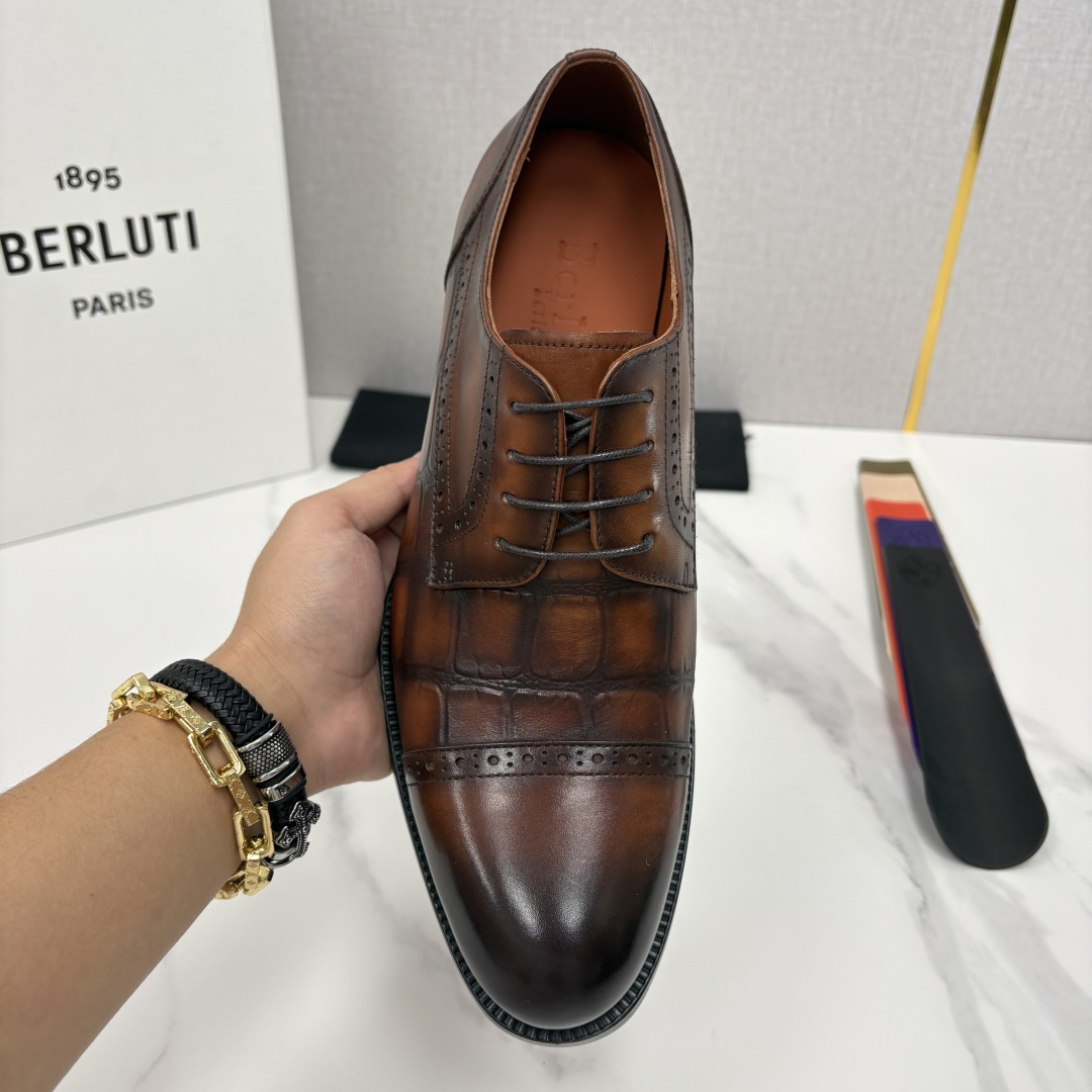 💋💍Berlut* 布鲁提 新款男士手工擦色正装皮鞋上新🆕 鳄鱼纹牛津鞋的商务与格调的极致融合。甄选优质